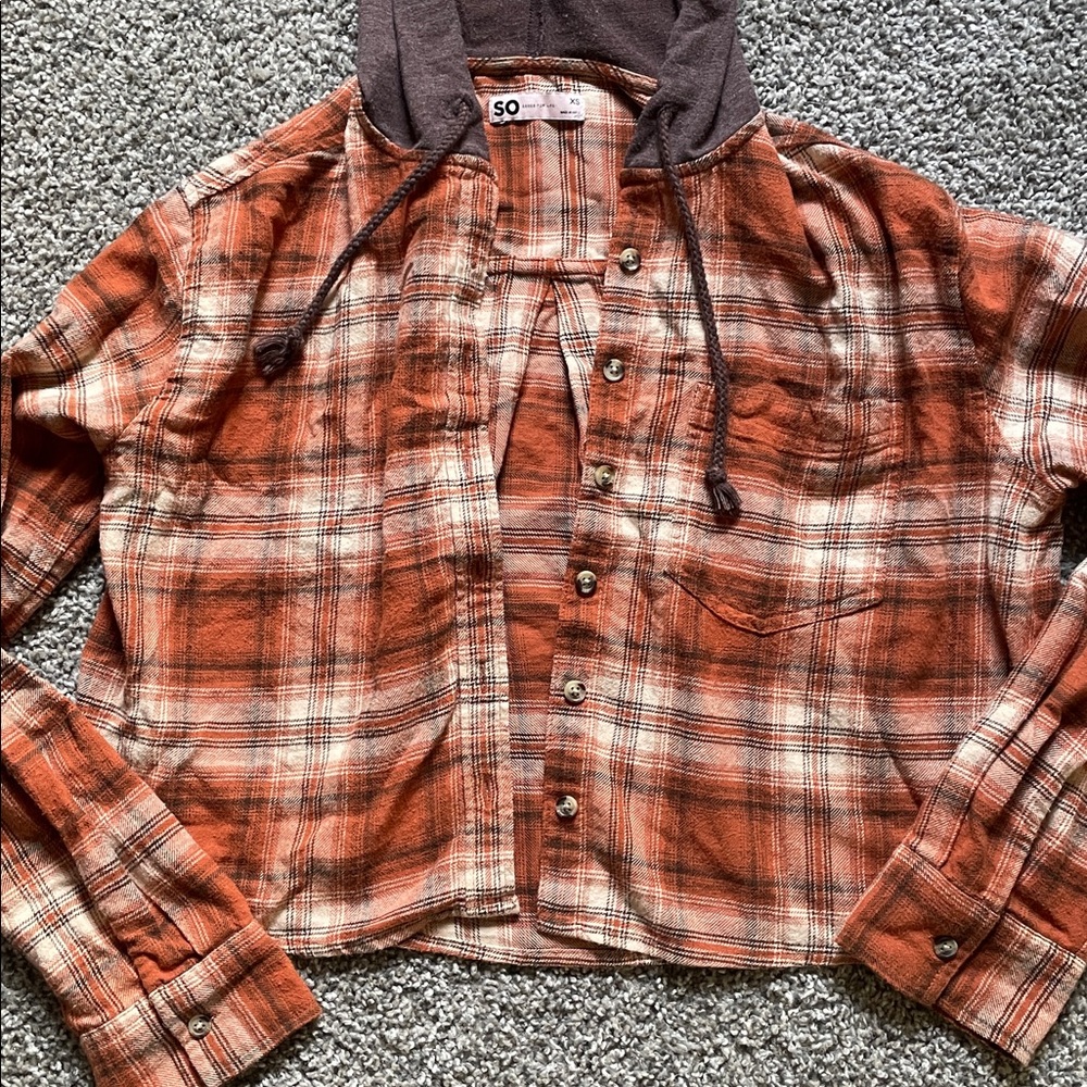 Cropped Flannel Hoodie - Picture 2 of 4